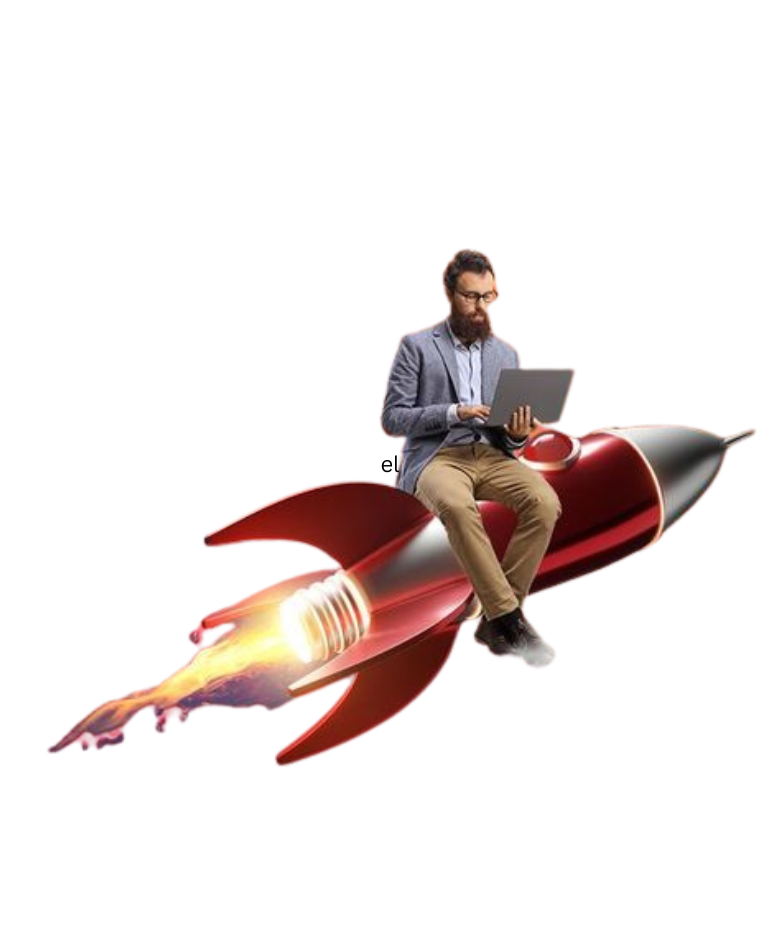 A man flying on Rocket. Showing Growth on Startup marketing agency